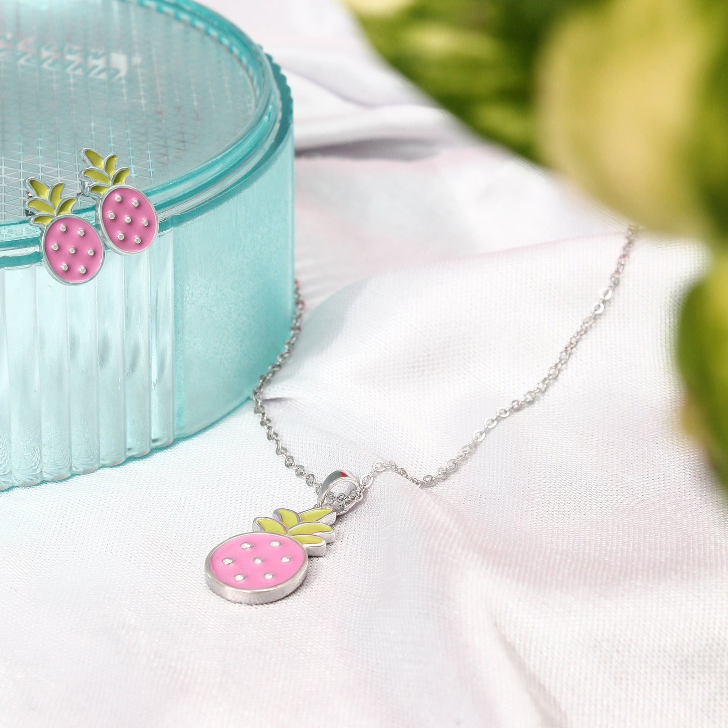 Pineapple Necklace & Earrings Set – 925 Sterling Silver