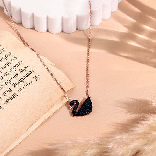 Midnight Swan Pendant Necklace – 925 Sterling Silver