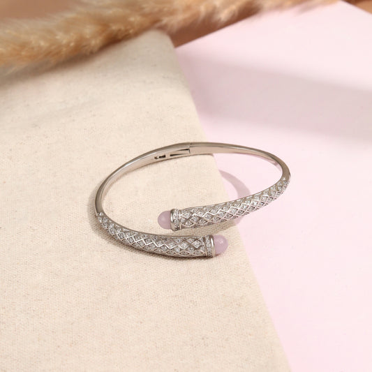 Pink Stone Open Cuff Bracelet – 925 Sterling Silver