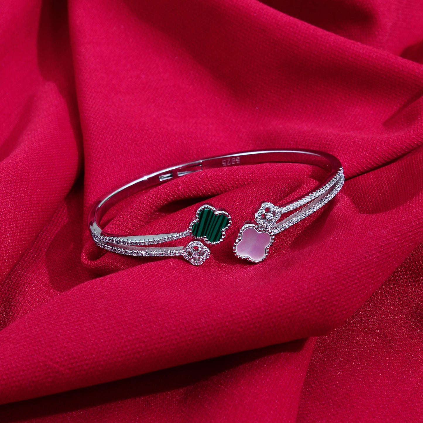 Clover Charm Open Bracelet – 925 Sterling Silver