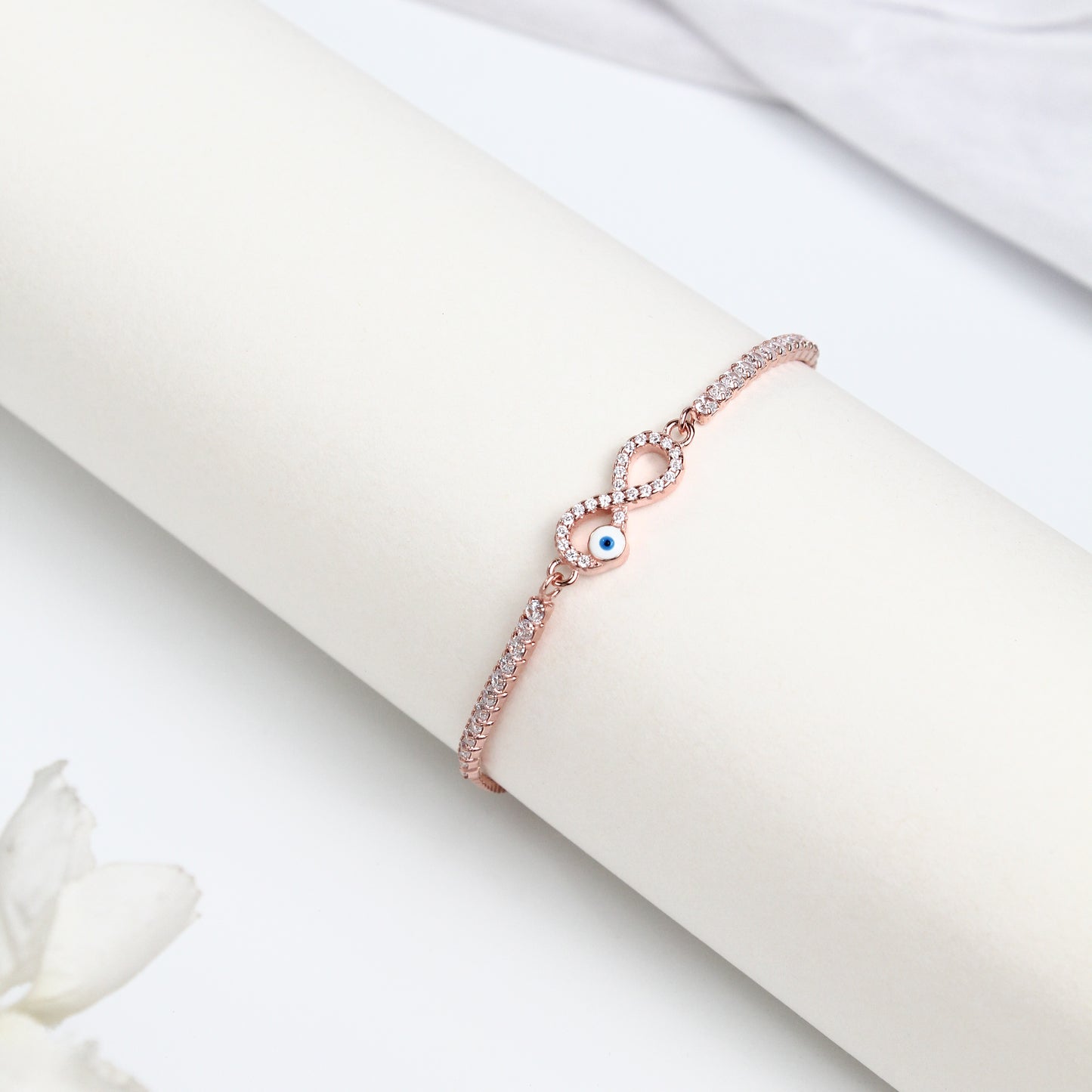 Infinity Evil Eye Adjustable Bracelet – 925 Sterling Silver