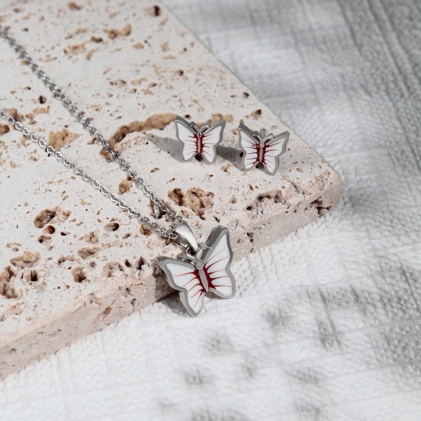 Butterfly Charm Necklace & Earrings Set – 925 Sterling Silver