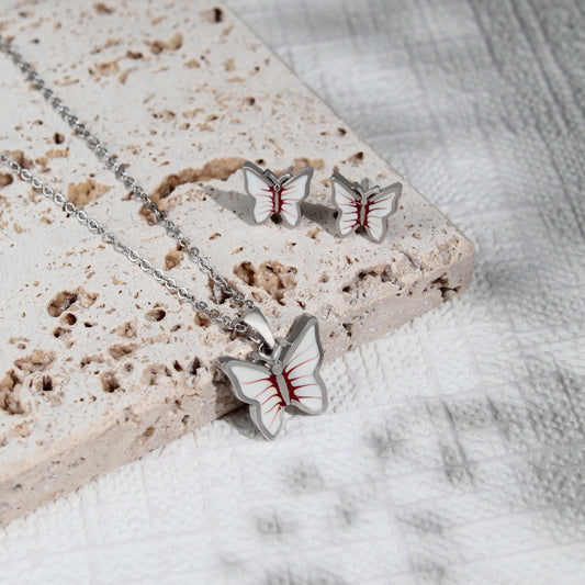 Butterfly Charm Necklace & Earrings Set – 925 Sterling Silver