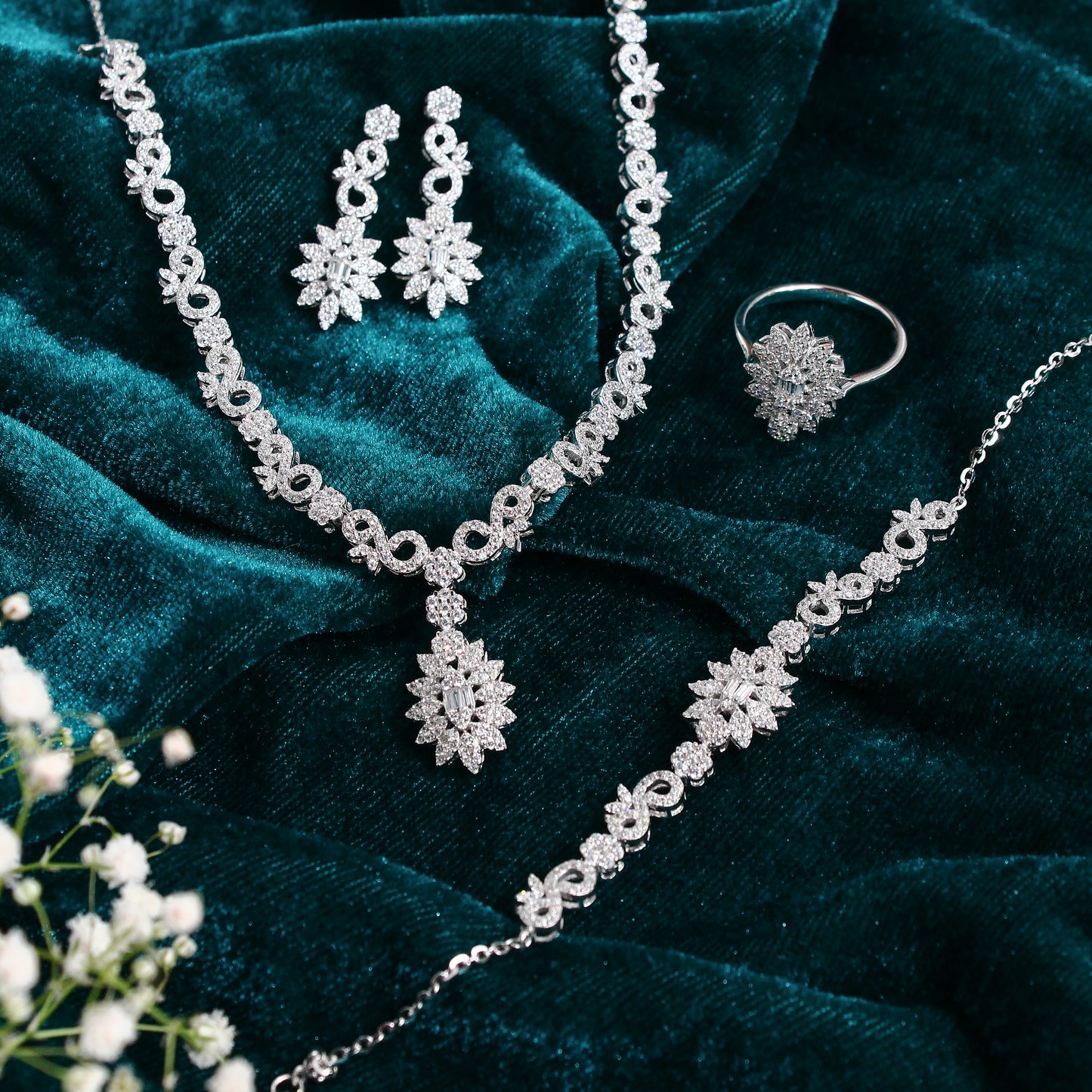 Royal Bloom Necklace, Earrings & Ring Set – 925 Sterling Silver