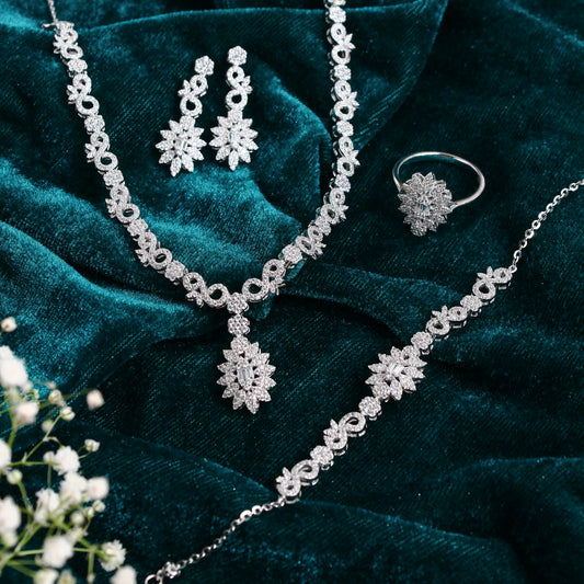 Royal Bloom Necklace, Earrings & Ring Set – 925 Sterling Silver