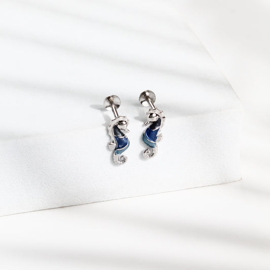 925 Sterling Silver Seahorse Stud Earrings