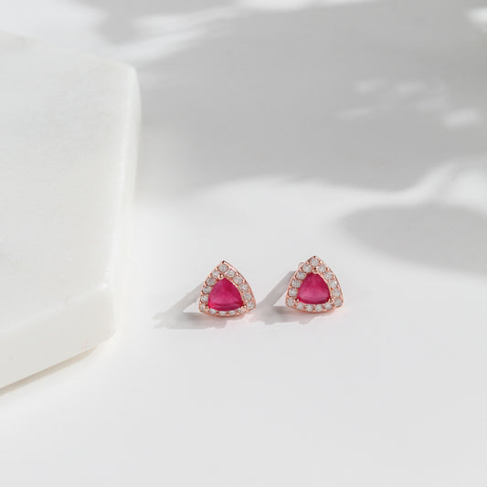 925 Sterling Silver Pink Trillion Cut Stud Earrings