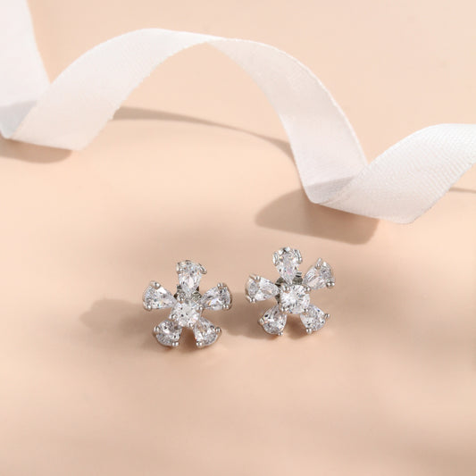 925 Sterling Silver Floral CZ Stud Earrings