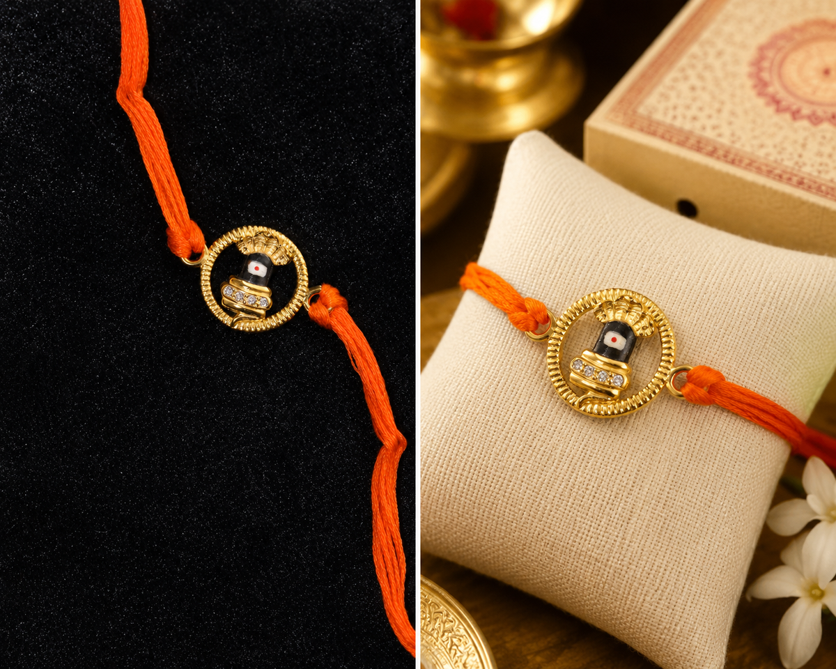 Shiva Lingam 925 Silver Rakhi – Gold Plated