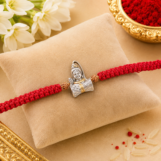 Lord Shiva 925 Silver Rakhi – Traditional Red Thread