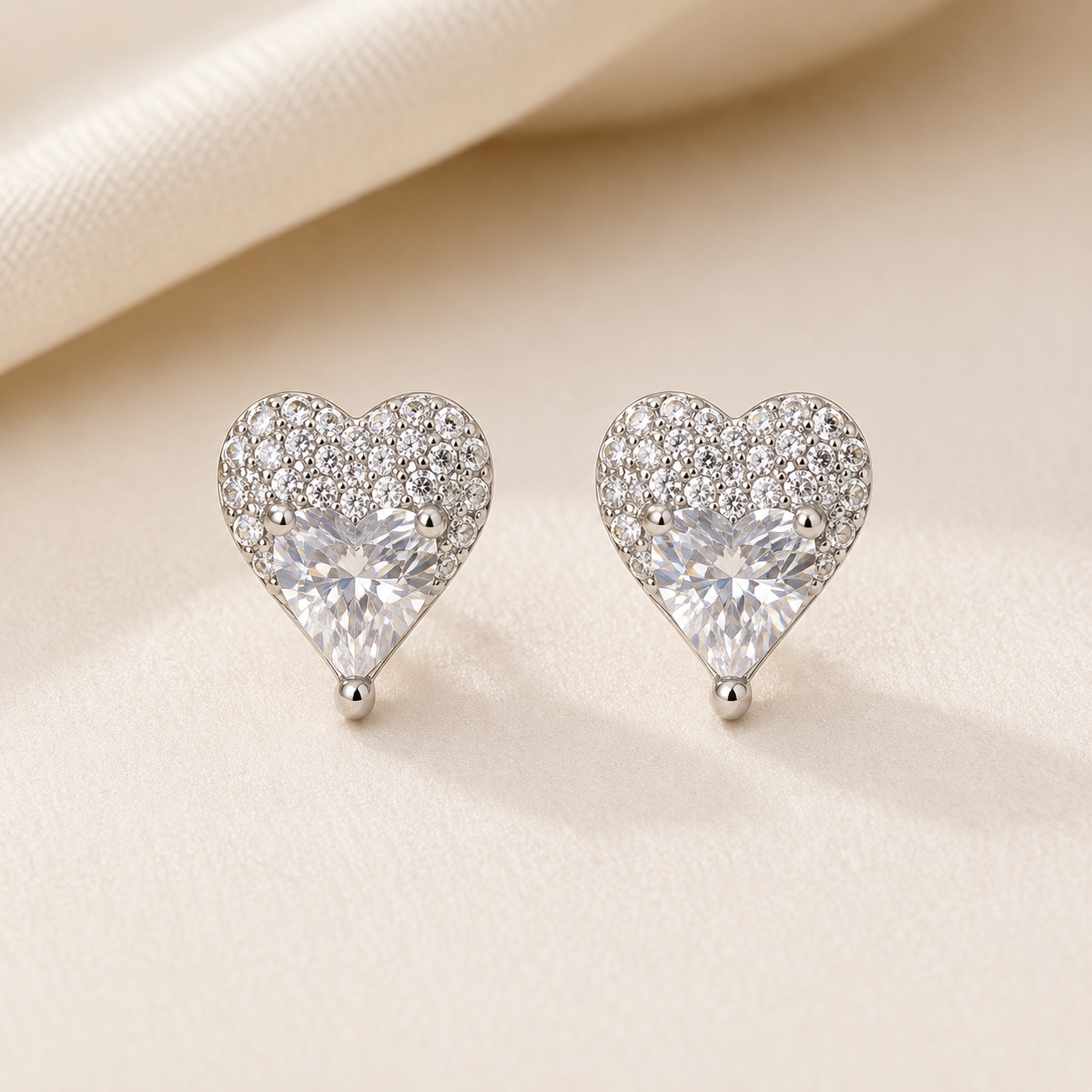 Heart CZ Stud Earrings
