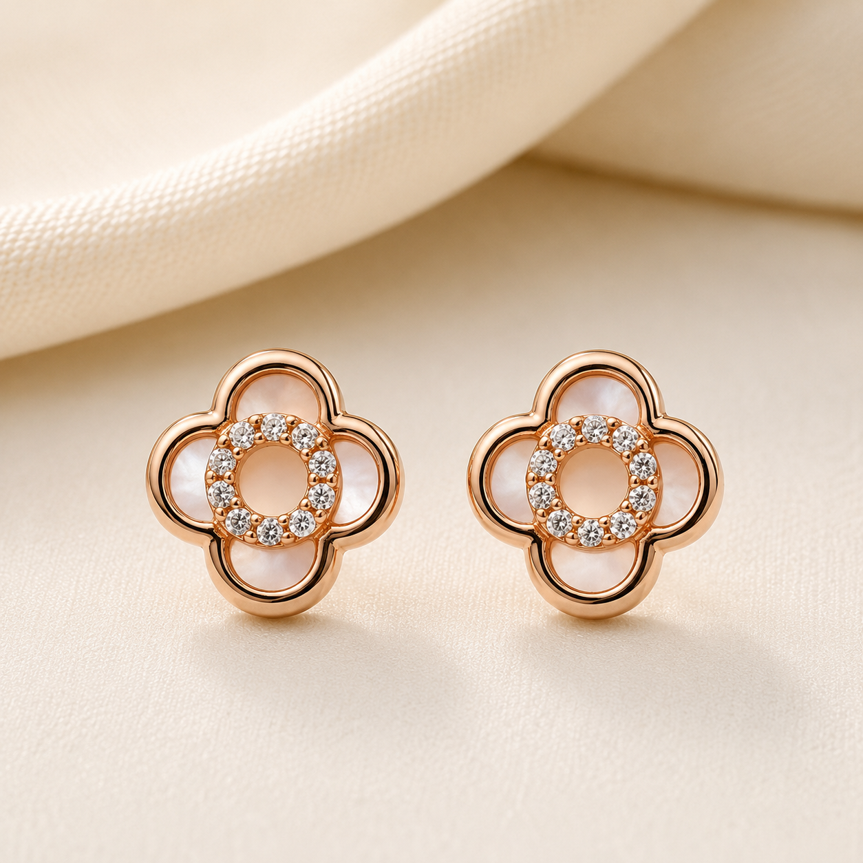 Rose Gold Floral Enamel Stud Earrings