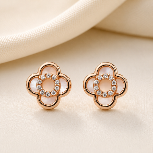 Rose Gold Floral Enamel Stud Earrings
