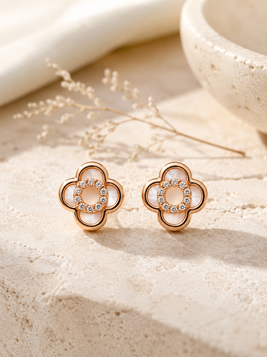 Rose Gold Floral Enamel Stud Earrings