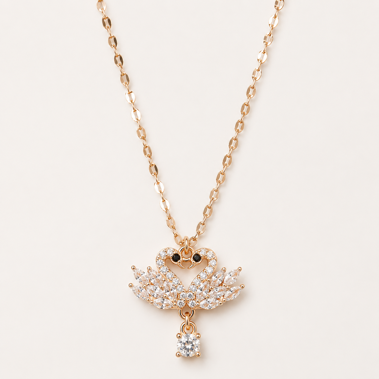 Elegant Swan CZ Pendant Necklace – Rose Gold Plated