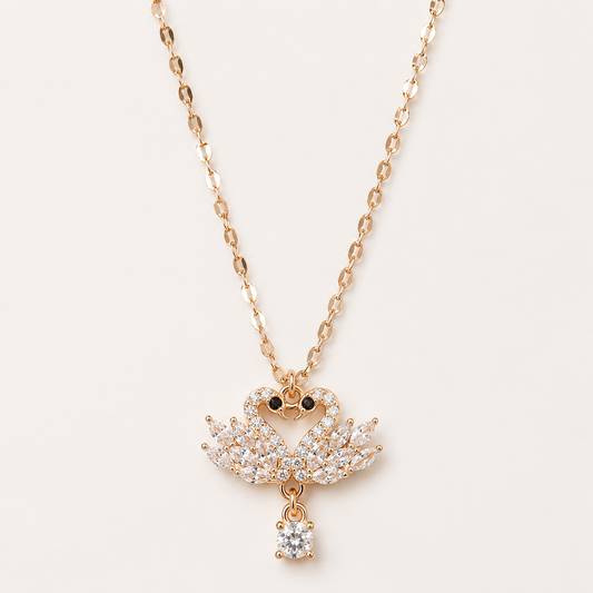Elegant Swan CZ Pendant Necklace – Rose Gold Plated