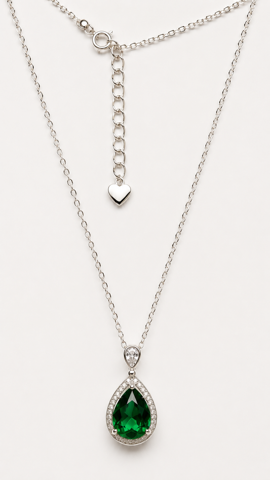 Emerald Teardrop Pendant Necklace – 925 Sterling Silver