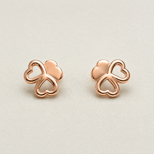 Rose Gold Heart Clover Stud Earrings