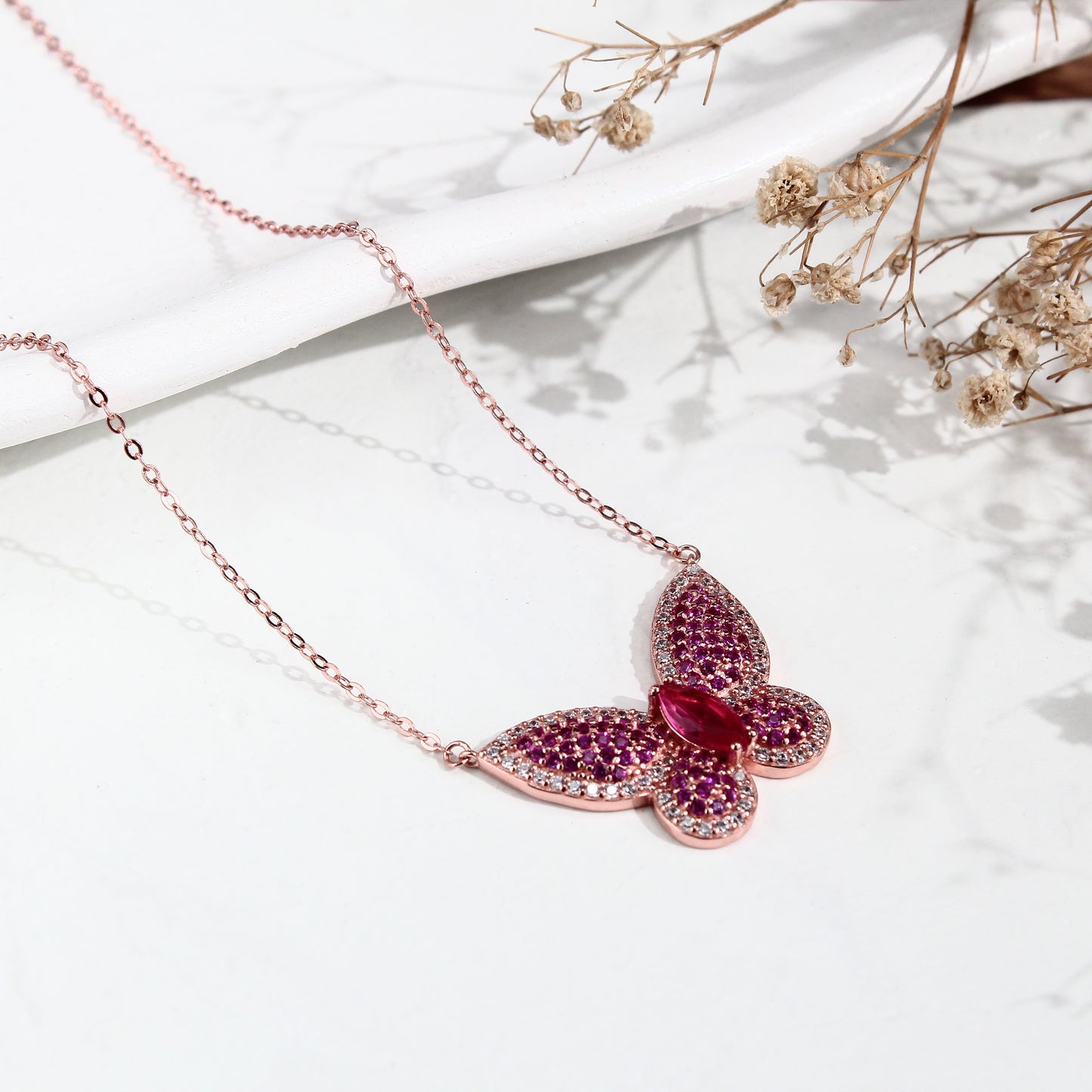 Butterfly Pendant Necklace – 925 Sterling Silver Rose Gold Plated