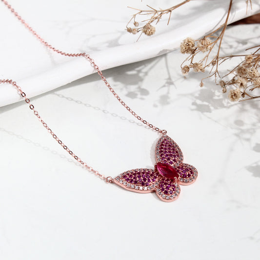 Butterfly Pendant Necklace – 925 Sterling Silver Rose Gold Plated