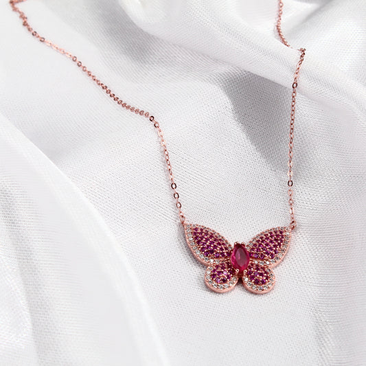 Butterfly Pendant Necklace – 925 Sterling Silver Rose Gold Plated
