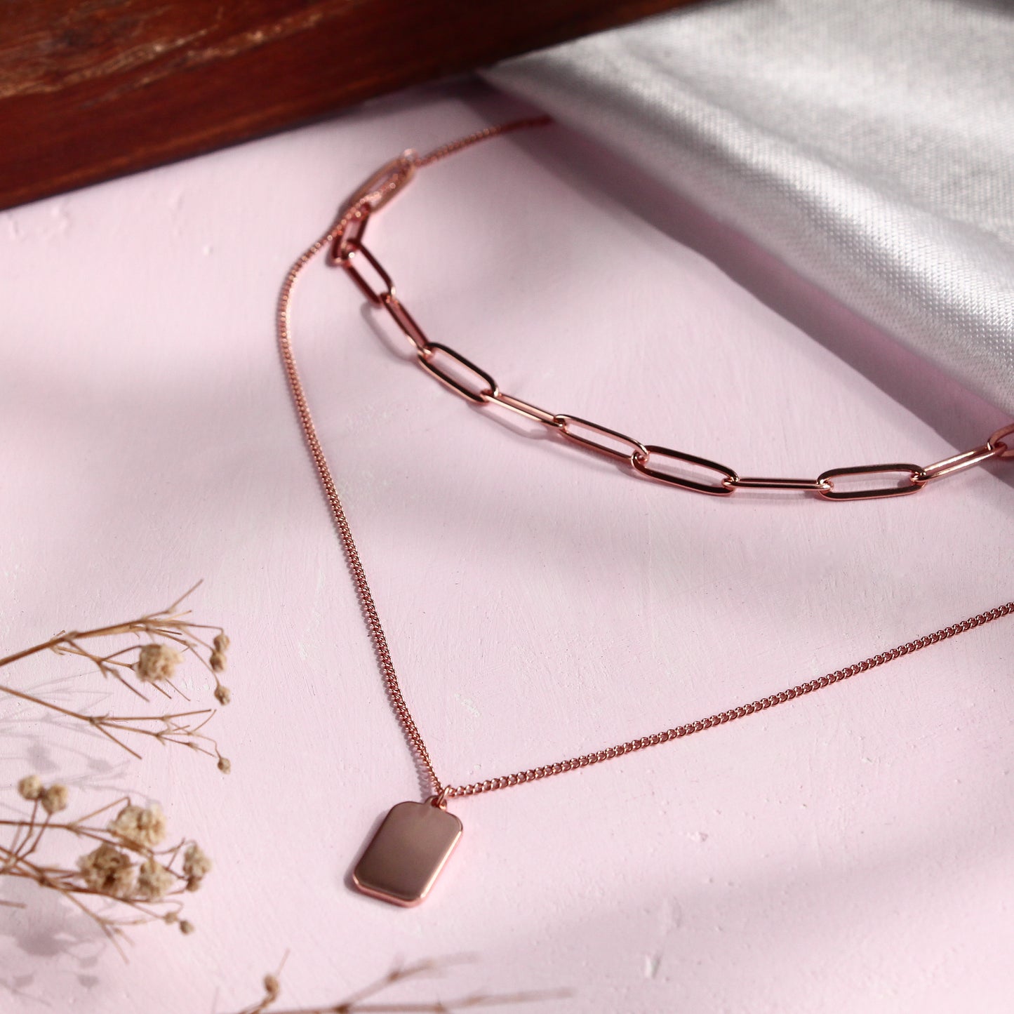 Layered Rectangle Pendant Necklace – 925 Sterling Silver Rose Gold Plated