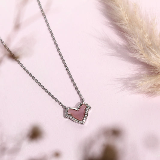 Pink Heart Pendant Necklace – 925 Sterling Silver