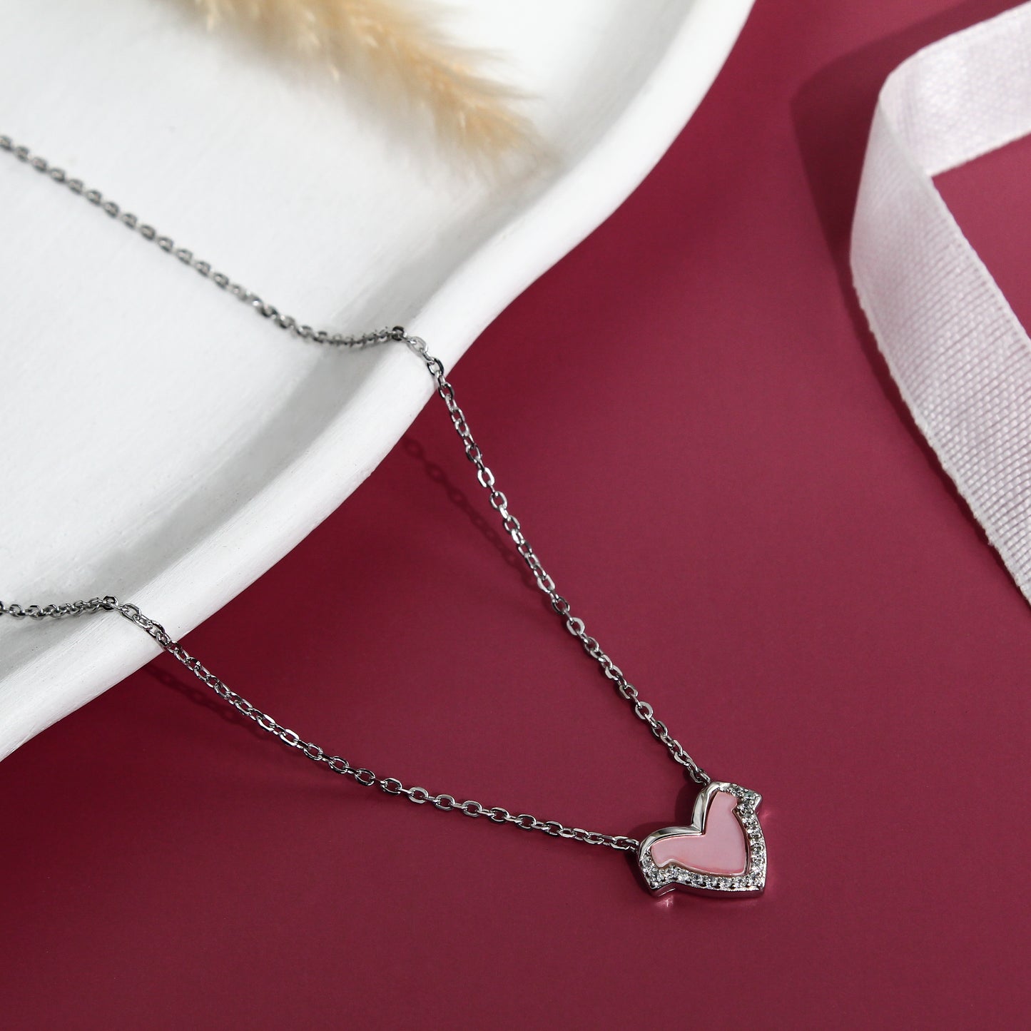 Pink Heart Pendant Necklace – 925 Sterling Silver