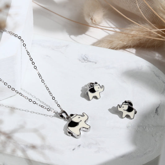 Lucky Elephant Necklace & Earrings Set – 925 Sterling Silver