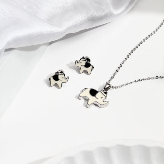 Lucky Elephant Necklace & Earrings Set – 925 Sterling Silver