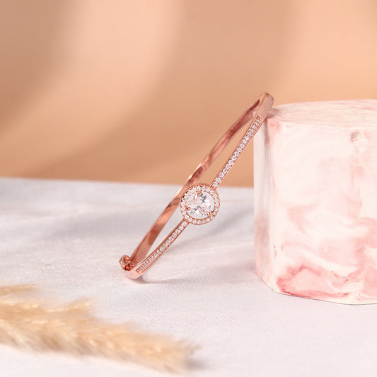 Heart Halo Bangle – 925 Sterling Silver