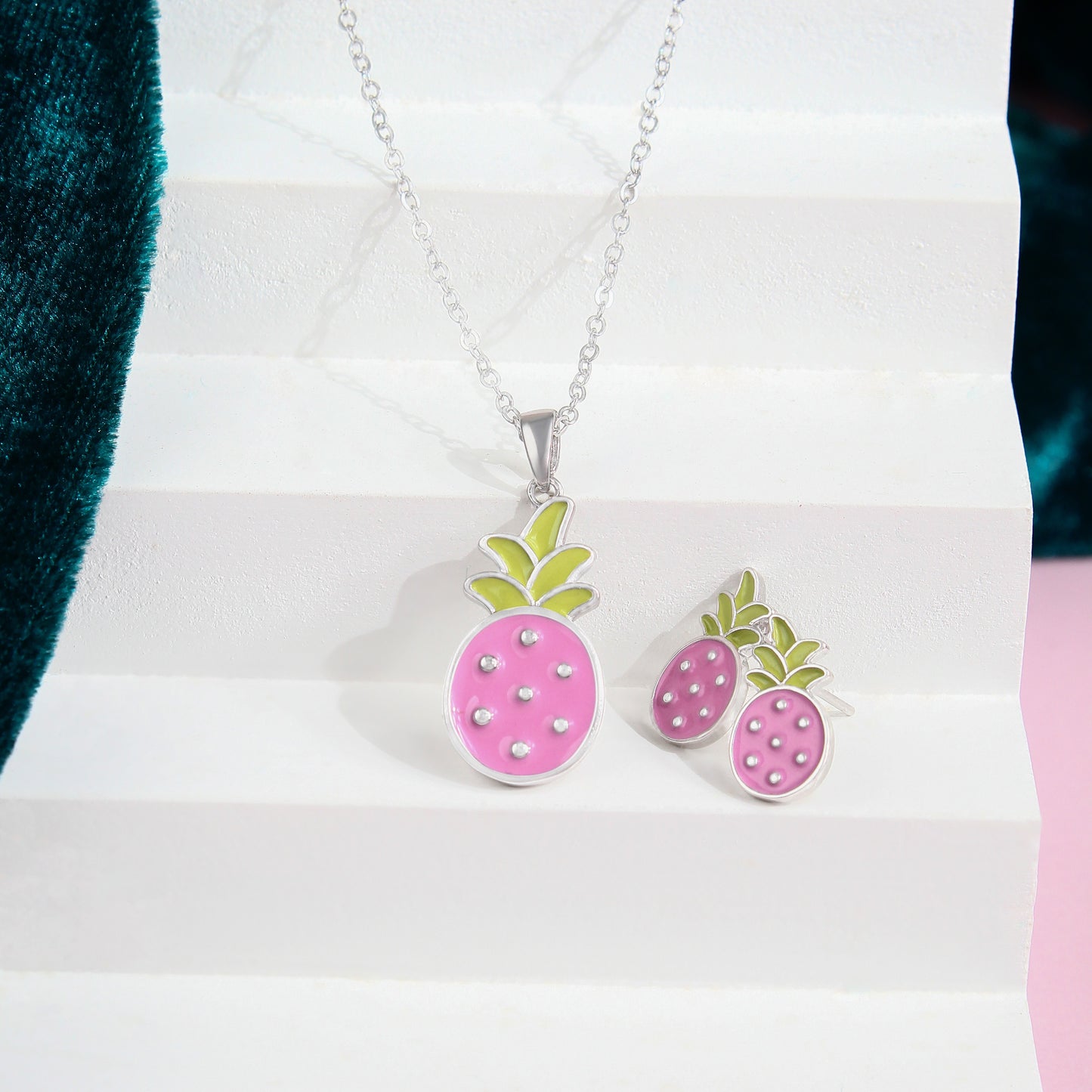 Pineapple Necklace & Earrings Set – 925 Sterling Silver