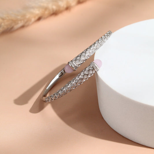 Pink Stone Open Cuff Bracelet – 925 Sterling Silver