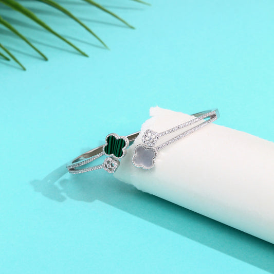 Clover Charm Open Bracelet – 925 Sterling Silver