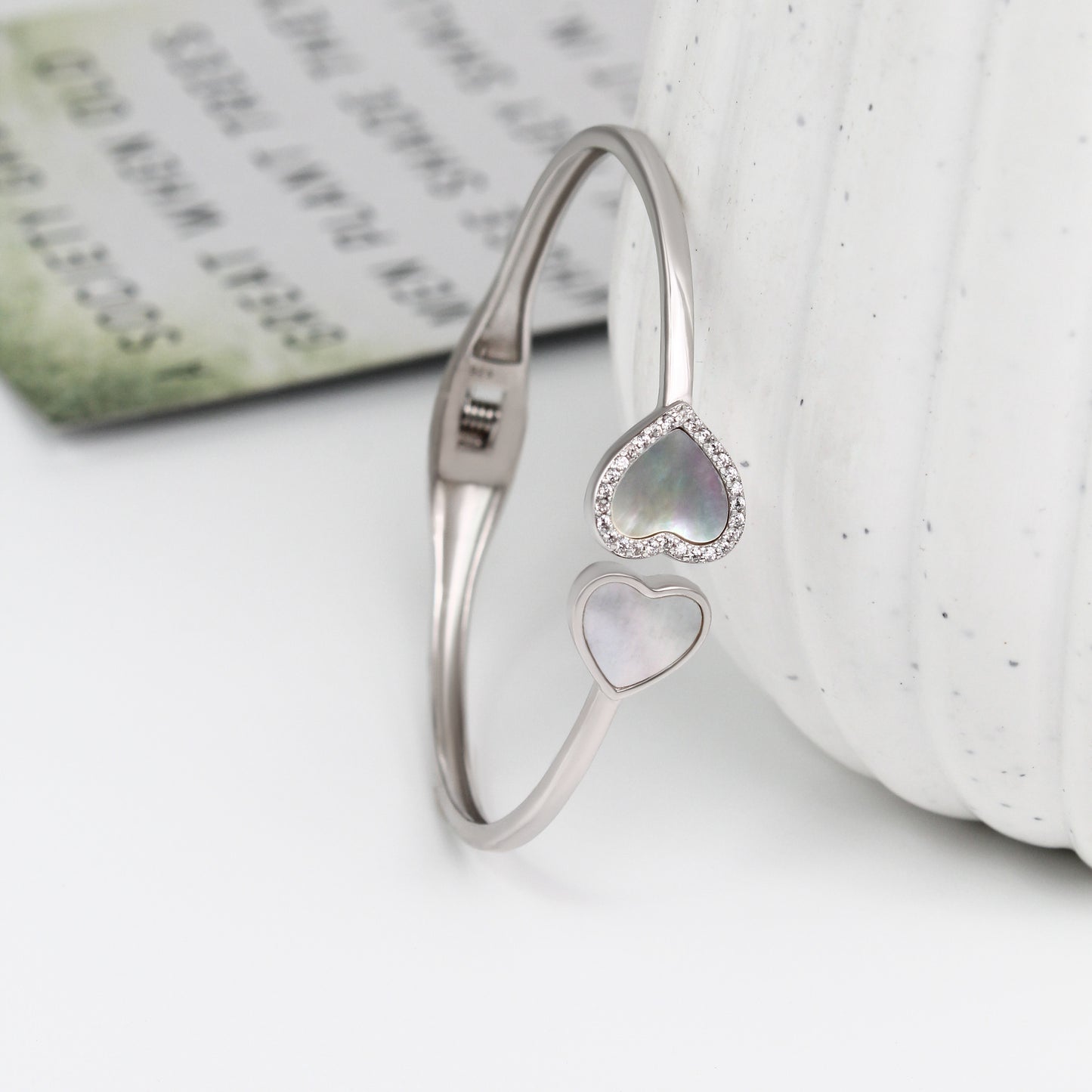 White Enamel Heart Bracelet – 925 Sterling Silver