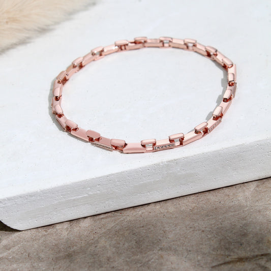 Rose Gold Geometric Link Bracelet – 925 Sterling Silver