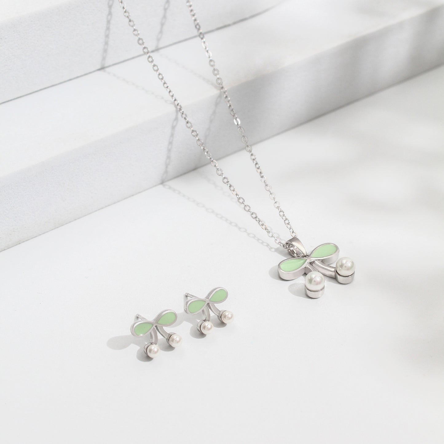 Cherry Pearl Necklace & Earrings Set – 925 Sterling Silver