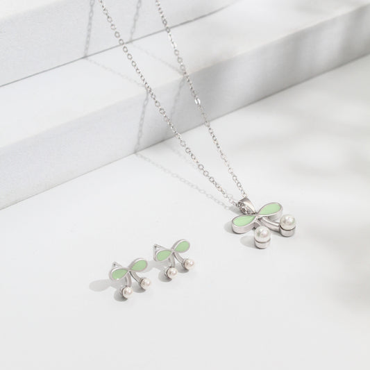 Cherry Pearl Necklace & Earrings Set – 925 Sterling Silver