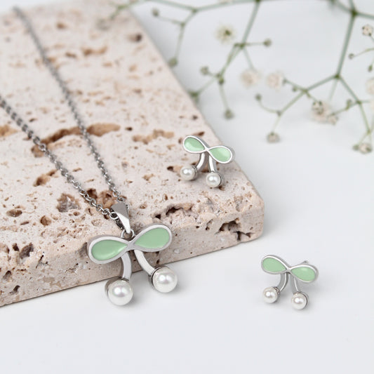 Cherry Pearl Necklace & Earrings Set – 925 Sterling Silver