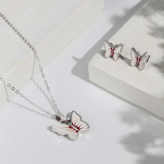 Butterfly Charm Necklace &amp; Earrings Set – 925 Sterling Silver