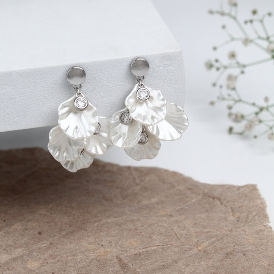 925 Sterling Silver Pearl Petal Cascade Earrings