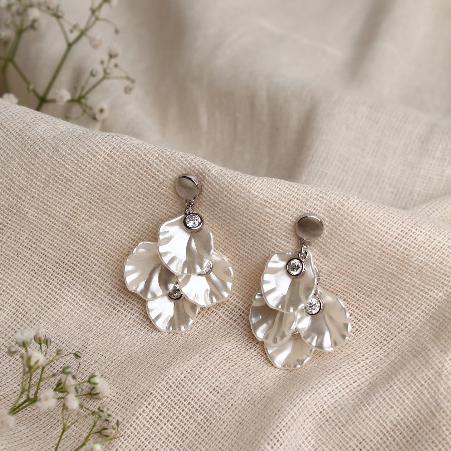 925 Sterling Silver Pearl Petal Cascade Earrings