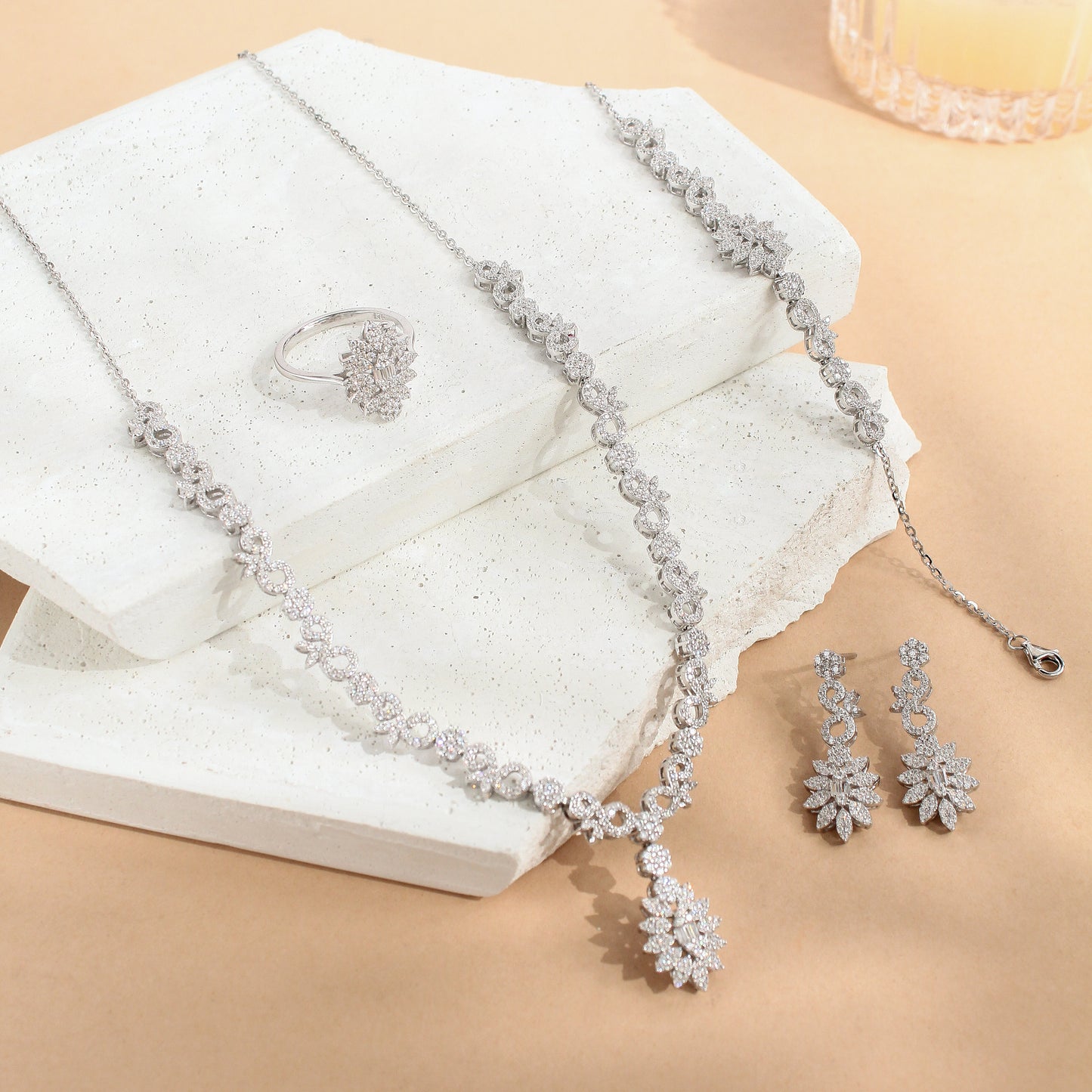 Royal Bloom Necklace, Earrings & Ring Set – 925 Sterling Silver