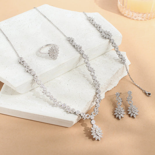 Royal Bloom Necklace, Earrings & Ring Set – 925 Sterling Silver