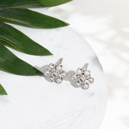 925 Sterling Silver Snowflake Crystal Stud Earrings
