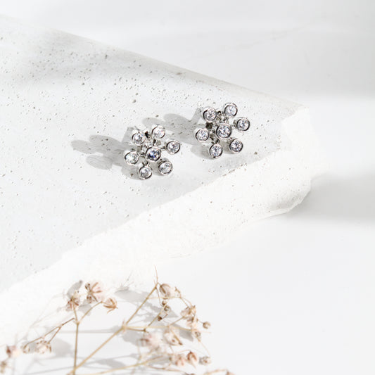 925 Sterling Silver Snowflake Crystal Stud Earrings