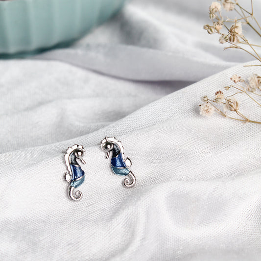 925 Sterling Silver Seahorse Stud Earrings
