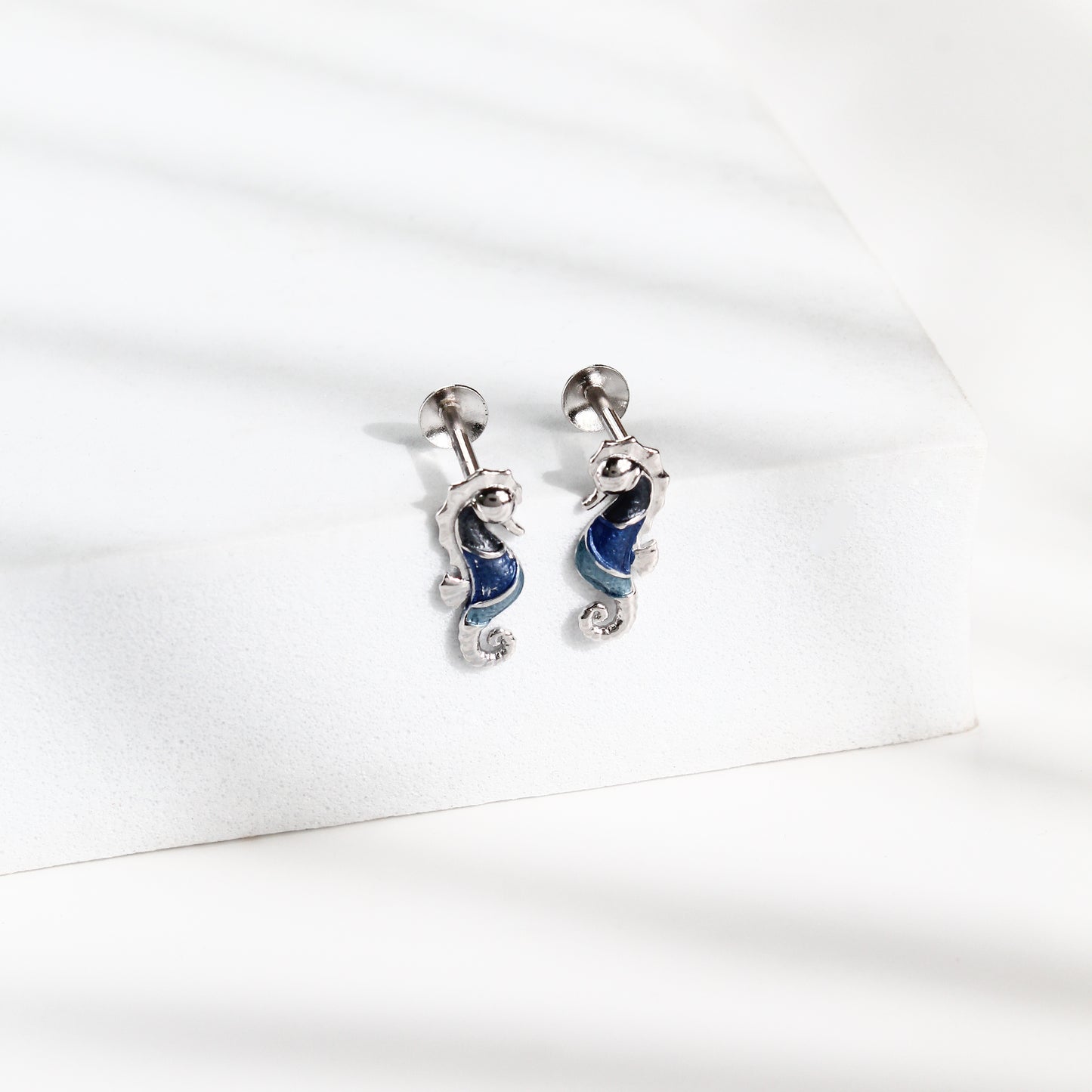 925 Sterling Silver Seahorse Stud Earrings