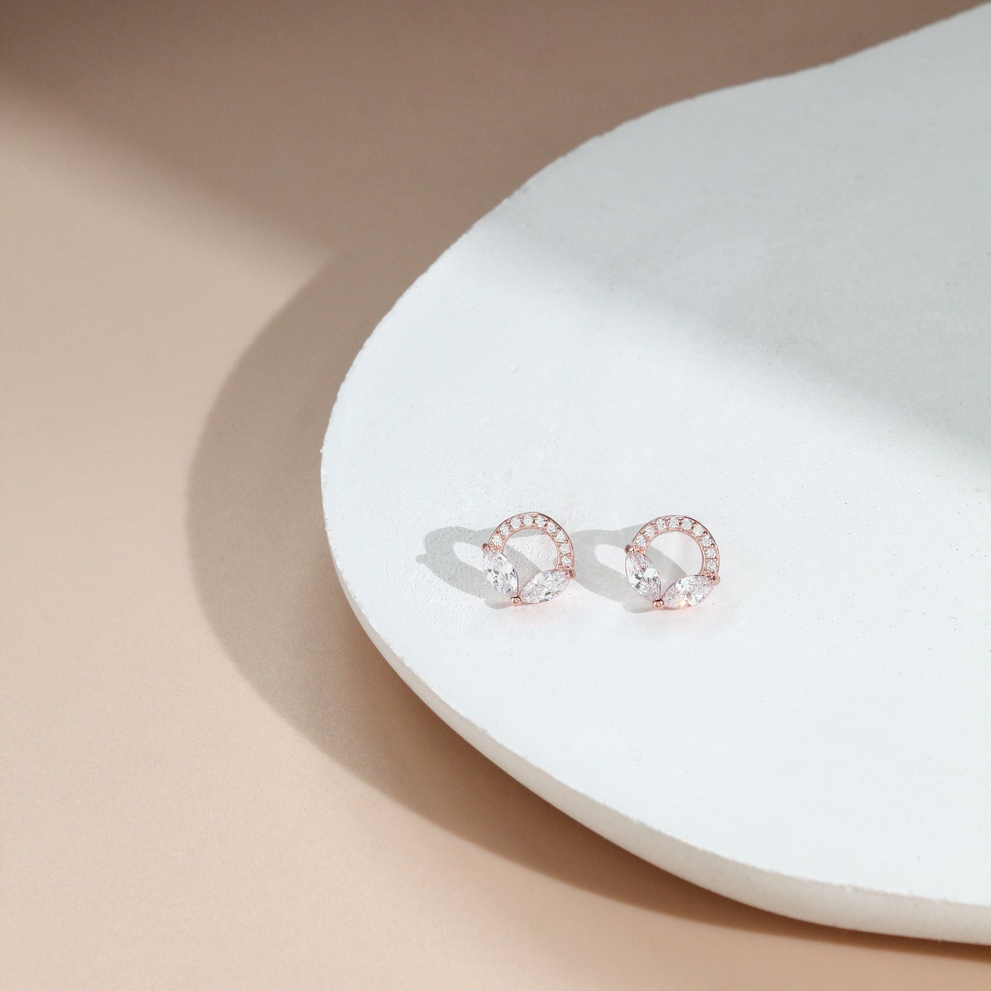925 Sterling Silver Rose Gold Leaf Sparkle Stud Earrings