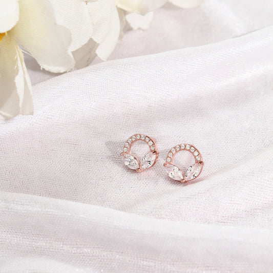 925 Sterling Silver Rose Gold Leaf Sparkle Stud Earrings